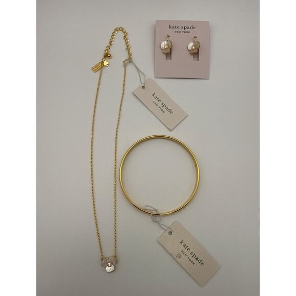 Kate Spade New York 3 Pc BUNDLE Disco Pansy Earrings/Necklace ❤️ of Gold Bangle! - Picture 2 of 14